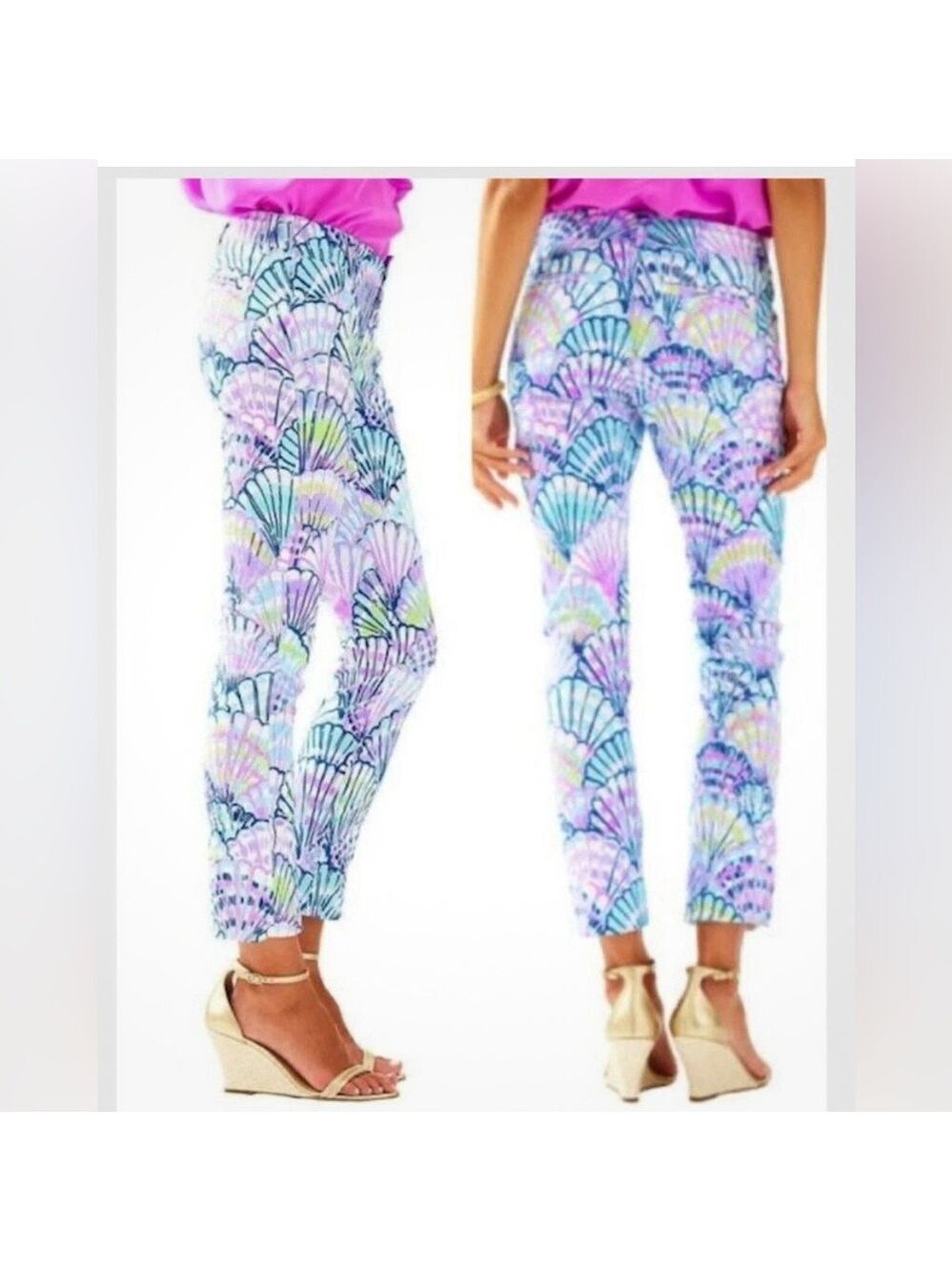 Lilly Pulitzer Pink and Blue Callahan Ankle preppy chino Pants size 0